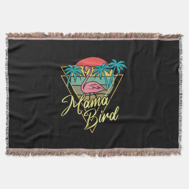 Mama Bird Flamingo Sunset Palm Tree Beach 80er Decke (Vorderseite)