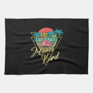Mama Bird Flamingo Sunset Palm Tree Beach 80er Geschirrtuch