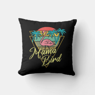 Mama Bird Flamingo Sunset Palm Tree Beach 80er Kissen