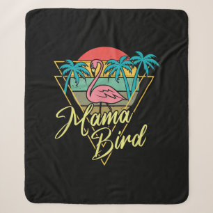 Mama Bird Flamingo Sunset Palm Tree Beach 80er Sherpadecke