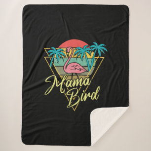 Mama Bird Flamingo Sunset Palm Tree Beach 80er Sherpadecke