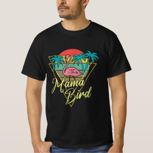 Mama Bird Flamingo Sunset Palm Tree Beach 80er T-Shirt