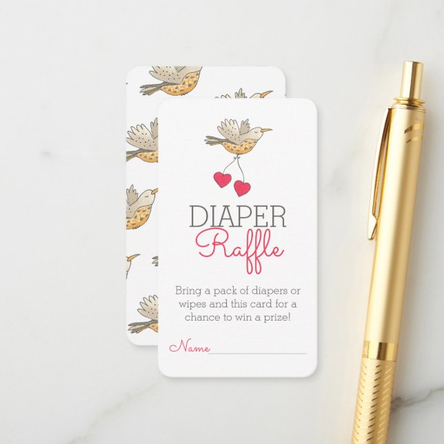 Mama Bird fliegen mit Herz-Windeln-Raffle Begleitkarte (Vorderseite/Rückseite Beispiel)