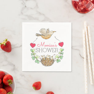 Mama Bird Flug mit Hearts Baby Dusche Serviette