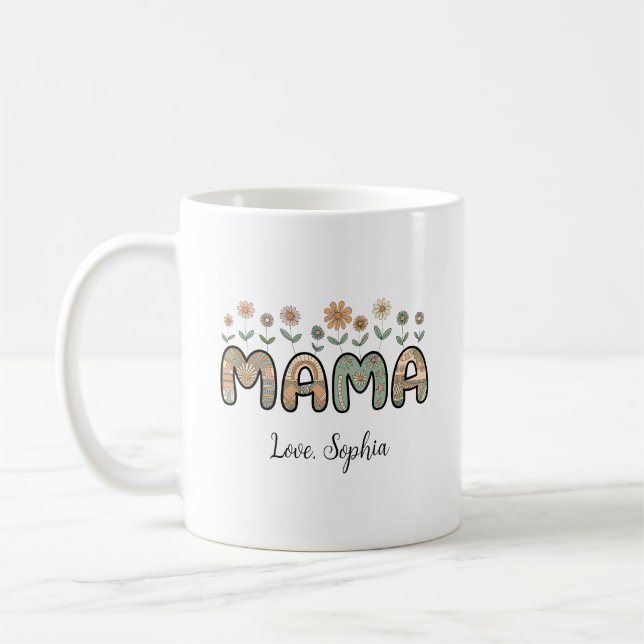 Mama, Blume Individuelle Name zum Muttertag Kaffeetasse (Links)