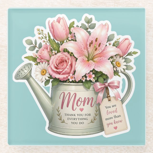 Mama Blumen Gießkanne Glasuntersetzer (Vorderseite)