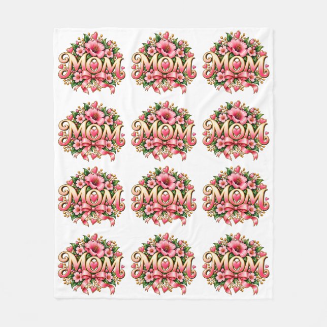Mama Blumenfleece-Decke, rosa Blumen-Mutter- Fleecedecke (Vorderseite)