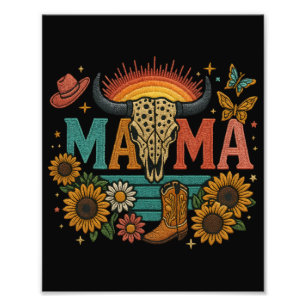 Mama Blumenstickerei-Design Cowgirl Boho-Mutter Fotodruck