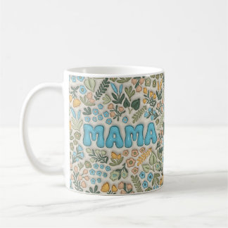 Mama Boho Pastell Grün Florales 3D Muster Kaffeetasse