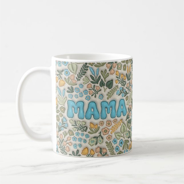 Mama Boho Pastell Grün Florales 3D Muster Kaffeetasse (Links)