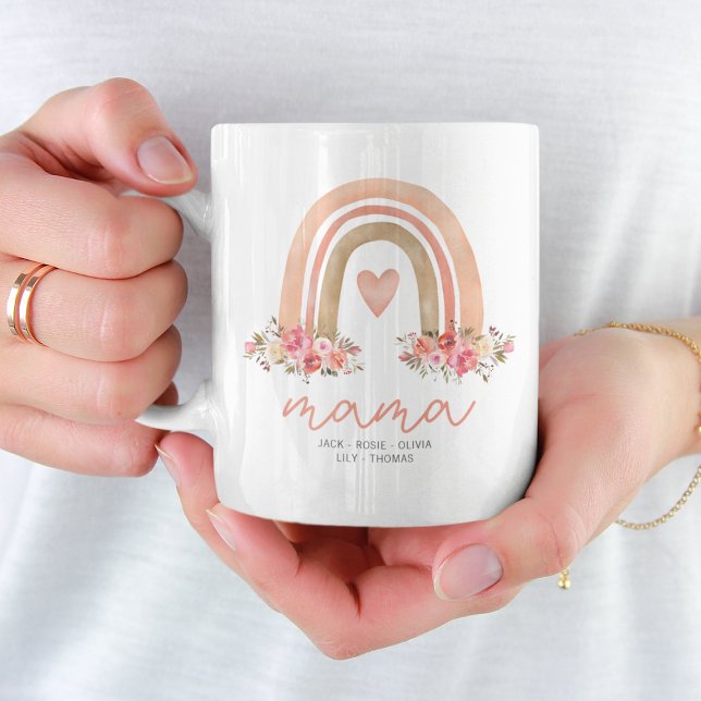 Mama Boho Rainbow Kids Names Mother's Day Kaffeetasse (Von Creator hochgeladen)