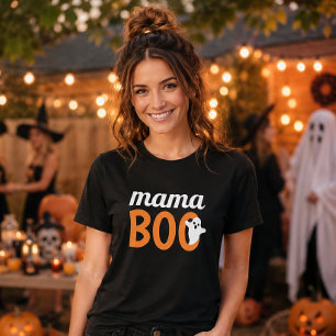 Mama Boo Orange Schwarzes Halloween Familien-Match T-Shirt