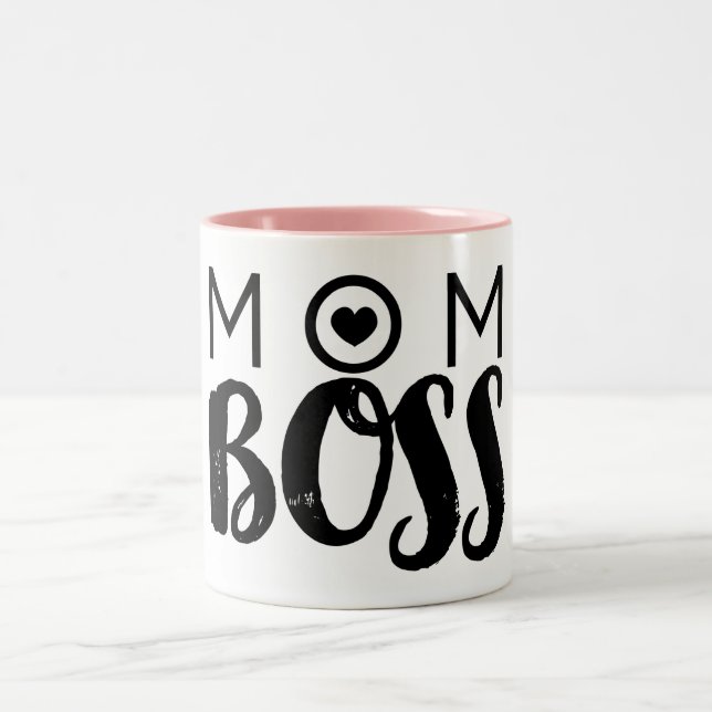 MAMA BOSS Moderne Typografie Script Trendy Chic Zweifarbige Tasse (Mittel)
