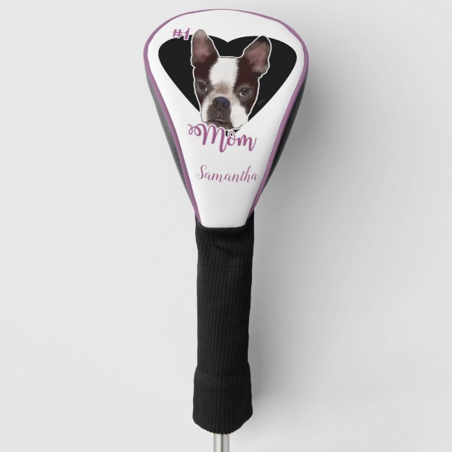 Mama Boston Terrier Hund Golf Driver Abdeckung Golf Headcover (Vorderseite)