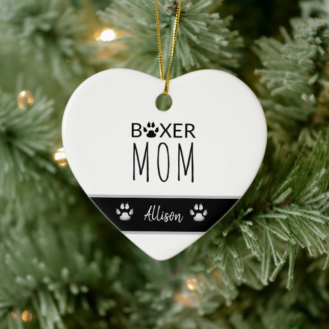 Mama Boxer Personalisiert Paw Prints Keramik Ornament (Baum)