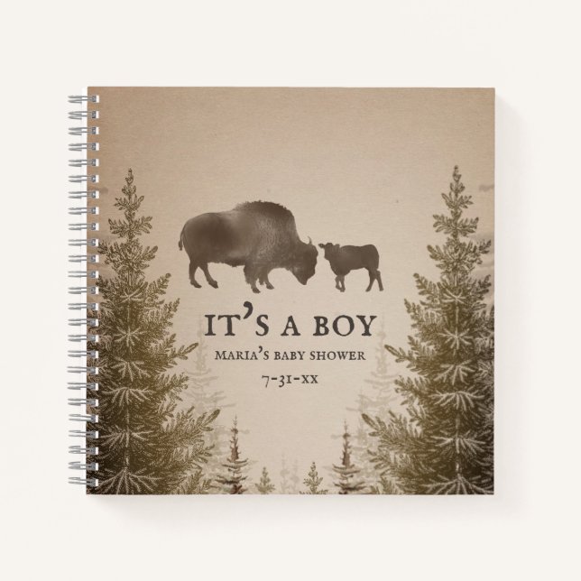 Mama Buffalo Evergreen Boy Baby Shower Notizbuch (Vorderseite)