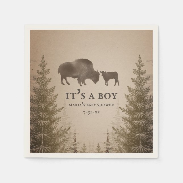 Mama Buffalo Evergreen Boy Baby Shower Serviette (Vorderseite)