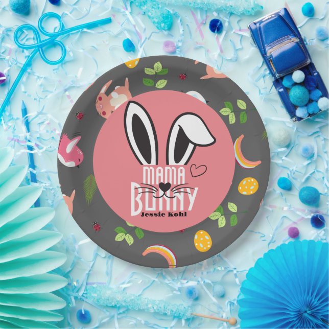 Mama Bunny Oster Elegante niedliche Familie Pappteller (Party)