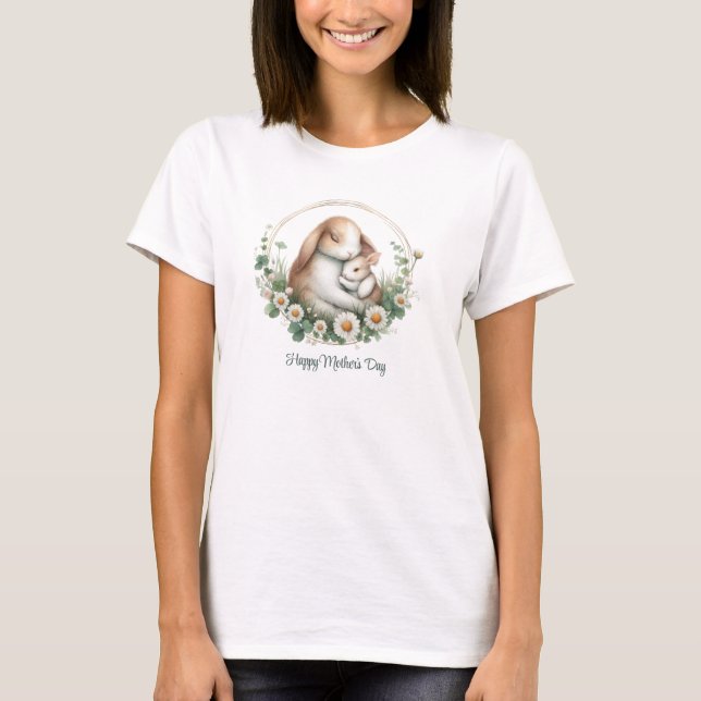 Mama bunny und baby bunny white daisy Mother's Day T-Shirt (Vorderseite)
