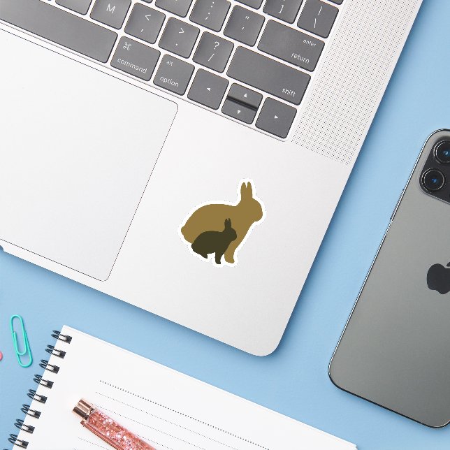 Mama bunny und Little Bunny Vektor Grafik Aufkleber (Laptop mit iPhone)