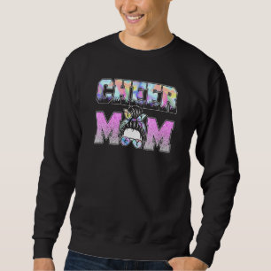 Mama Cheerleading Mama Messy Bun Leopard Moth Sweatshirt