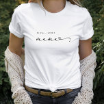 Mama | Chic Script and Heart with Kids Names T-Shirt<br><div class="desc">Dieses Schwarz-Weiß-Shirt ist mit einer modernen Typografie mit schwarzer Schrift ausgestattet,  die "Mama" mit einem schicken,  in Drehschrift geschriebenen Herz sagt. Einfach eleganter Text zeigt die Namen Ihrer Kinder an. Das perfekte Muttertagsgeschenk für deine Lieblingsmutter!</div>