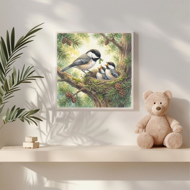 Mama Chickadee und Küken Kinderkrippe Poster (Von Creator hochgeladen)