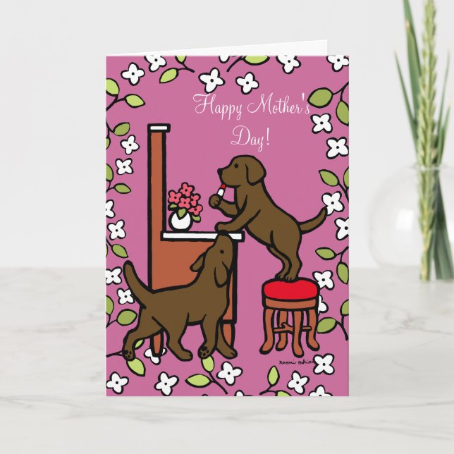 Mama Chocolate Labrador Puppy Duo Karte (Vorderseite)