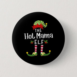 Mama Christmas Elf Matching Pajama X-mas Party Button