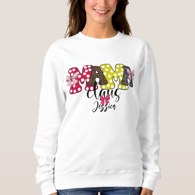 Mama Claus Niedlich Pattern Bow Weihnachten Sweatshirt (Vorderseite)