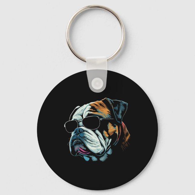 Mama Cool Hunde Sonnenbrille - English Bulldog Schlüsselanhänger (Vorderseite)