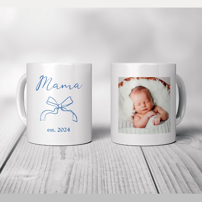 Mama | Coquette Blue Bow und Baby's Foto Kaffeetasse (Von Creator hochgeladen)