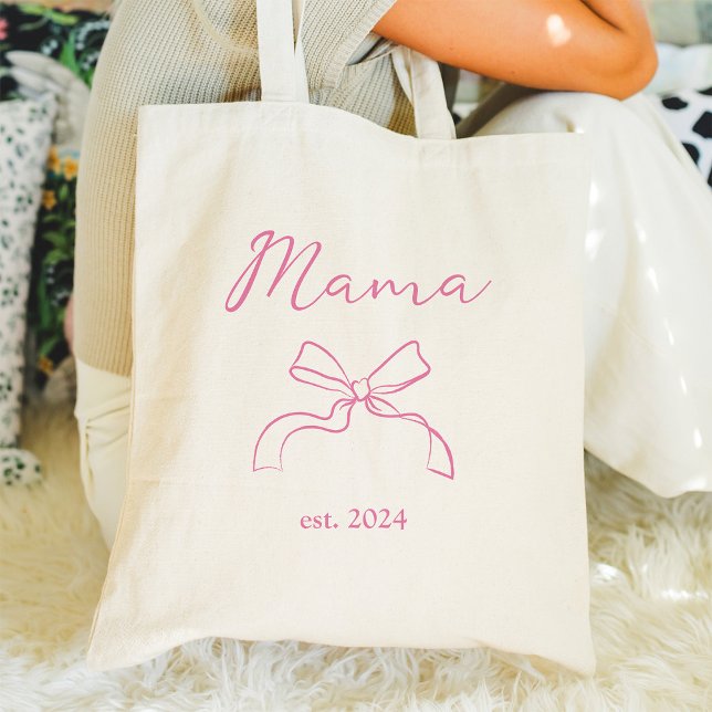 Mama | Coquette Pink Bow und Script Tragetasche (Von Creator hochgeladen)
