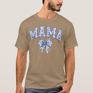 Mama Coquetteoile Blaues Blumen-Schmetterlingsband T-Shirt