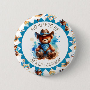 Mama   Cowboy Teddy Bear Boy's Baby Shower Button
