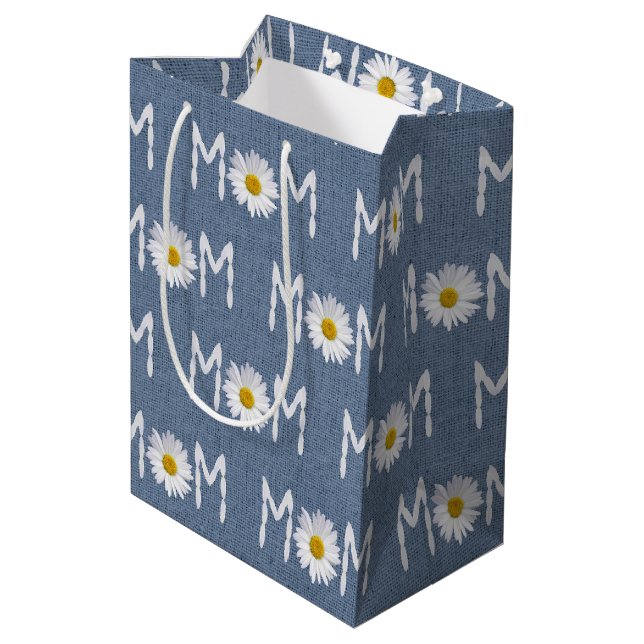 Mama Daisy auf Blue Denim Medium Geschenktasche Mittlere Geschenktüte (Rückseite Schrägansicht)