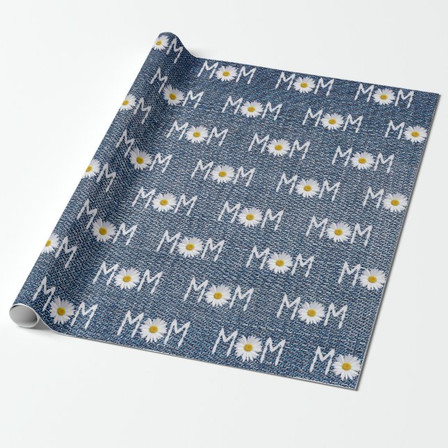 Mama Daisy auf Blue Denim Wrapping Paper Geschenkpapier (Ungerollt)