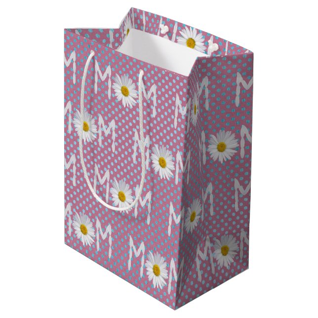 Mama Daisy auf Polka-Punkten Mittlere Geschenktüte (Rückseite Schrägansicht)