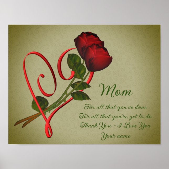 Mama Dankeschön Liebe Rote Rosen Herz Personalisie Poster (Vorne)