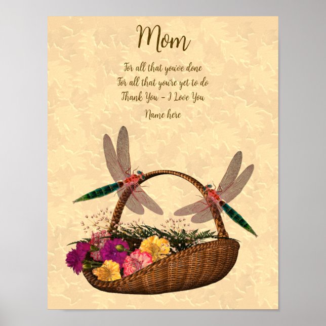 Mama Dankeschön Liebe Sie Dragonflies Blume Aktion Poster (Vorne)