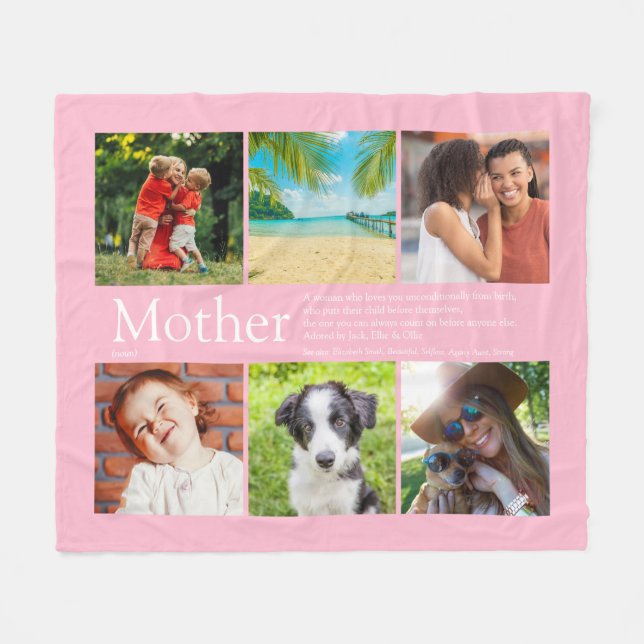 Mama Definition Familie Foto Collage Rosa Fleecedecke (Vorderseite (Horizontal))