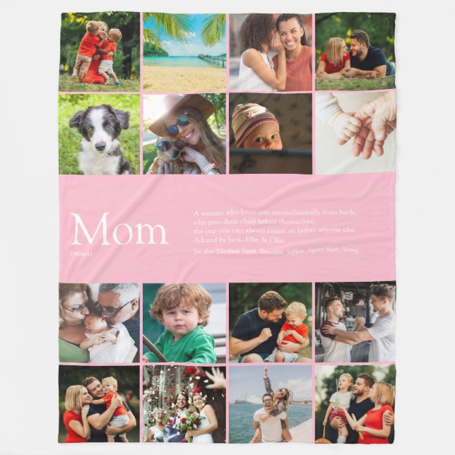 Mama Definition Family Foto Collage Rosa Fleecedecke (Vorderseite)