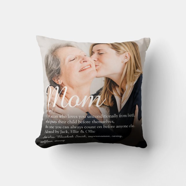 Mama Definition Quote Elegantes Skript-Foto Kissen (Vorderseite)