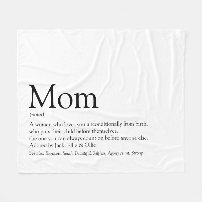 Mama Definition Spaß Cool Schwarz und Weiß Fleecedecke (Vorderseite (Horizontal))