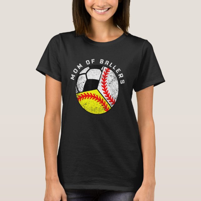 Mama der Ballers Baseball Softball-Fußball-Mama T-Shirt (Vorderseite)