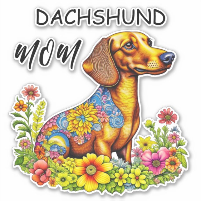 Mama der Dackel von niedlichen Cartoon Aufkleber (Vorderseite)