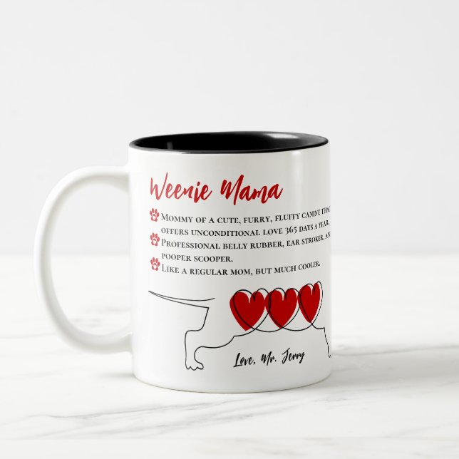 Mama der Dackel von personalisiert Foto Dackel Zweifarbige Tasse (Links)