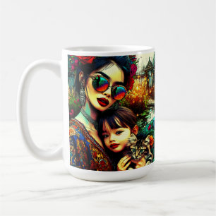 Mama der Farben und Tochter Asiatischer Blumengart Kaffeetasse