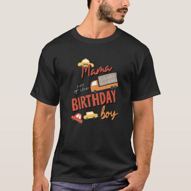 Mama der Geburtstagsjunge Autofahrerfamilie T-Shirt (Vorderseite)
