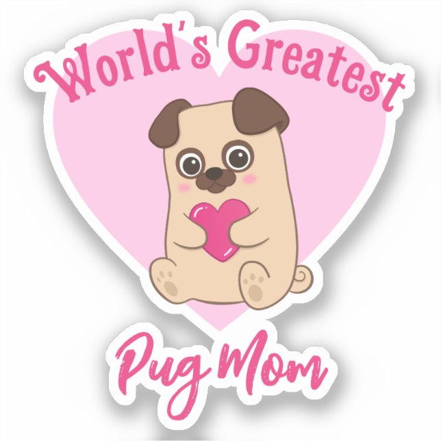 Mama der größten Mops der Welt Niedliches Rosa Her Aufkleber (Vorderseite)